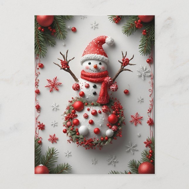 🎄 Snowman Winter Pine Magic ❄️ Festive Holiday Postcard (Front)