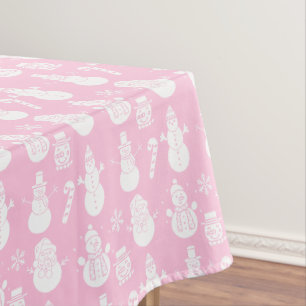 Snowman Winter Pink Xmas Retro Vintage festive Tablecloth
