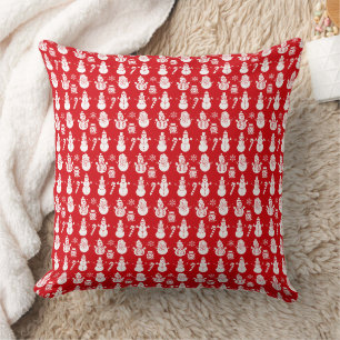 Snowman Winter Red Xmas Retro Vintage festive Cushion