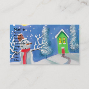 Snowman winter scene folk art painting business card