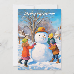 Snowman Winter Scene Merry Christmas Holiday Card