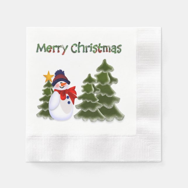 Snowman Winter Scene Napkins (Front)