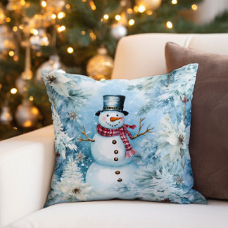 Snowman Winter Snow Buffalo Plaid Cushion