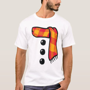 Snowman Winter Three Black Buttons Scarf Costume T-Shirt