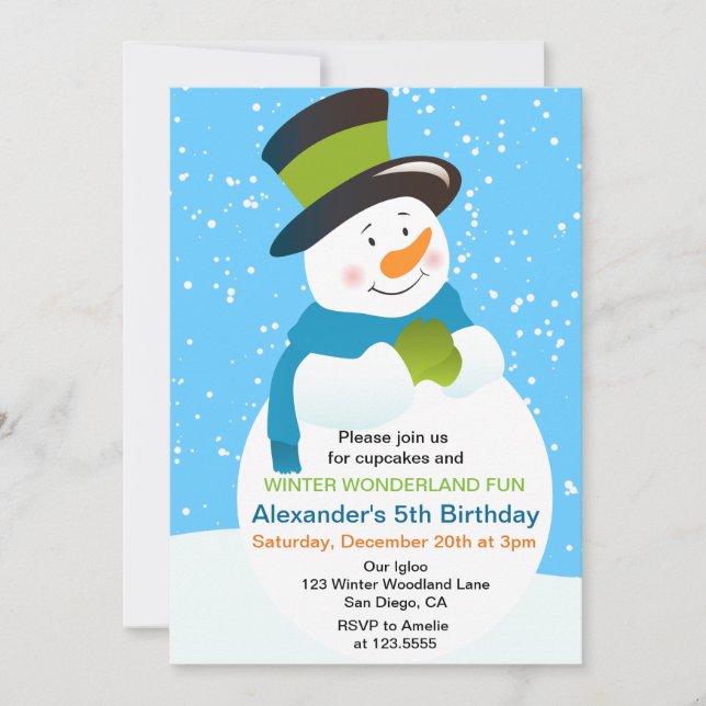 Snowman Winter Wonderland Boy Birthday Invitation (Front)