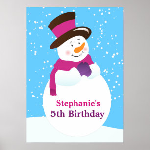 Snowman Winter Wonderland Girl Birthday Poster