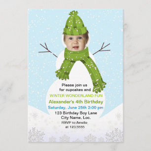 Snowman Winter Wonderland Photo Birthday Custom Invitation