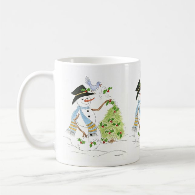 Snowman with a Bluebird Coffee Mug (Left)