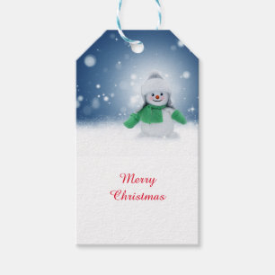Snowman with a green scarf gift tags