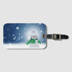 Snowman with a green scarf luggage tag