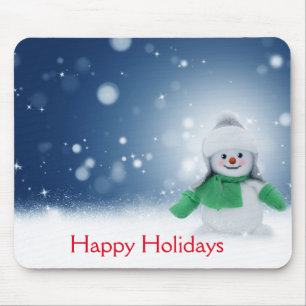 Snowman with a green scarf mouse pad