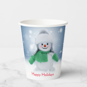 Snowman with a green scarf paper cups