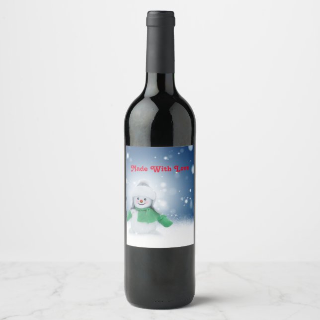 Snowman with a green scarf wine label (Front)