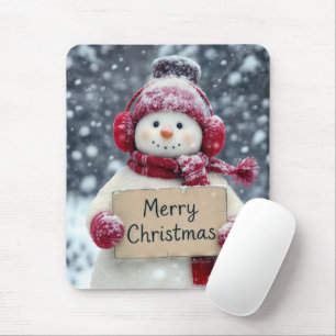 Snowman With a Merry Christmas Sign Mouse Pad
