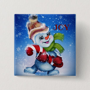 Snowman with a scarf 15 cm square badge