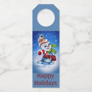 Snowman with a scarf   bottle tag