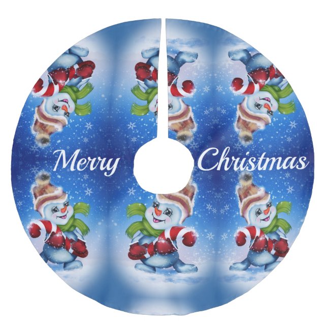 Snowman with a scarf brushed polyester tree skirt (Front)