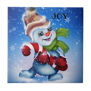 Snowman with a scarf ceramic tile