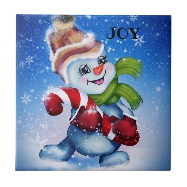 Snowman with a scarf ceramic tile (Front)