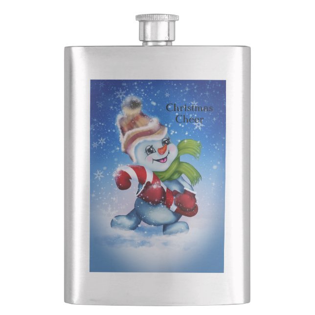 Snowman with a scarf hip flask (Front)