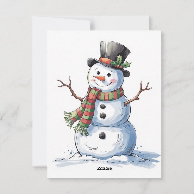 Snowman with a scarf holiday card (Back)