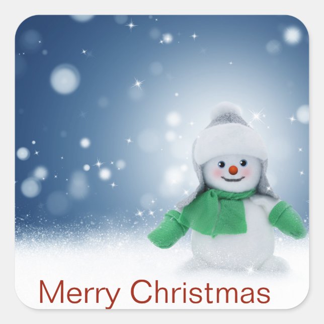 Snowman with a scarf square sticker (Front)