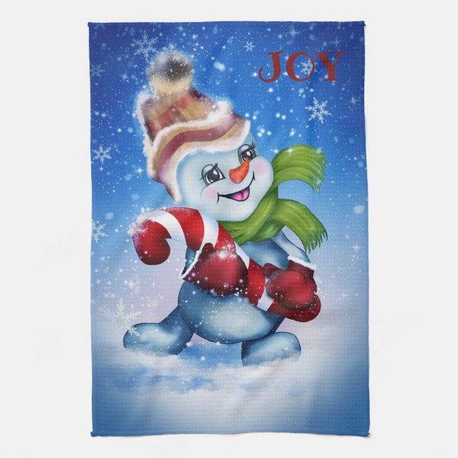Snowman with a scarf tea towel (Vertical)