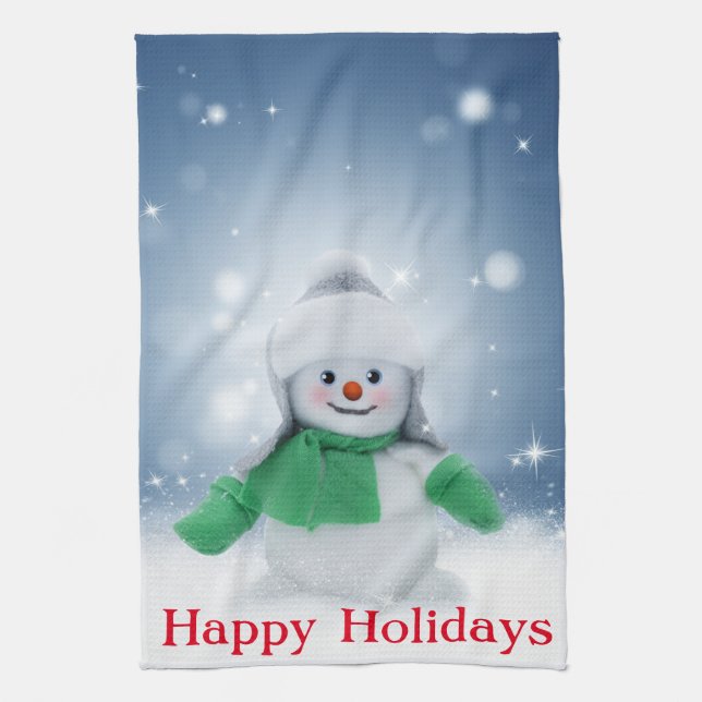 Snowman with a scarf  tea towel (Vertical)