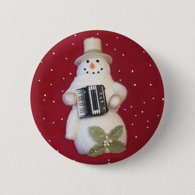 SNOWMAN WITH ACCORDION 6 CM ROUND BADGE (Front)