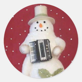 SNOWMAN WITH ACCORDION CLASSIC ROUND STICKER