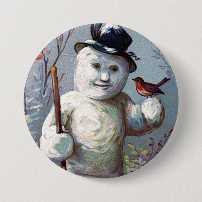 Snowman with Bird and Top Hat Vintage Button (Front)