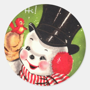 Snowman with Bird Classic Round Sticker