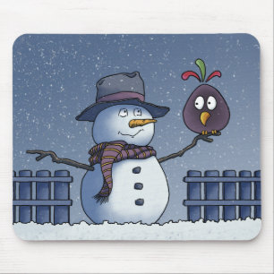 Snowman with Bird Mouse Pad