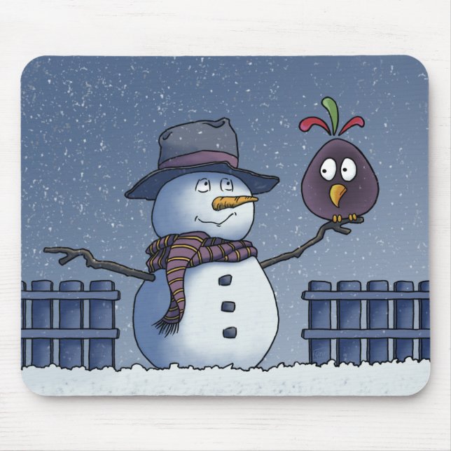 Snowman with Bird Mouse Pad (Front)