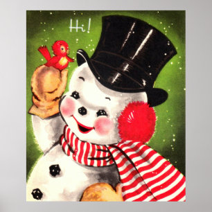 Snowman with Bird Poster