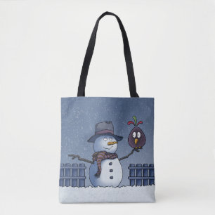 Snowman with Bird Tote Bag