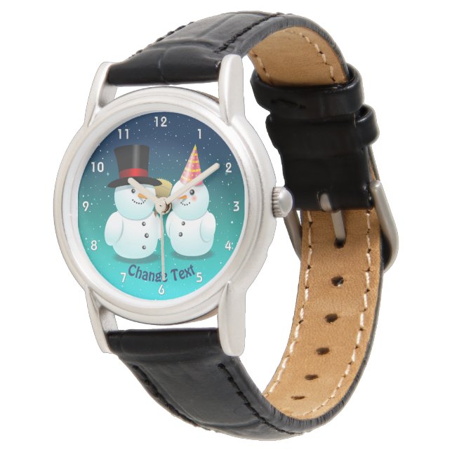 Snowman With Black Felt Top Hat And Snowman Lady Watch (Angled)