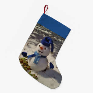 Snowman with Blue hat, gloves and Scarf Small Christmas Stocking