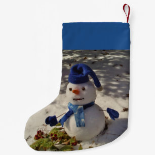 Snowman with Blue hat, gloves and Scarf Small Christmas Stocking