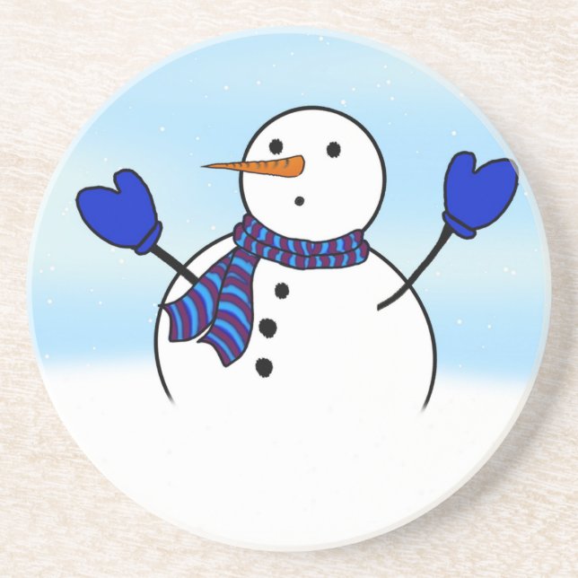 Snowman With Blue Mittens Christmas Coaster (Front)