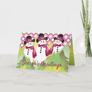 Snowman With Burgundy Holiday Card