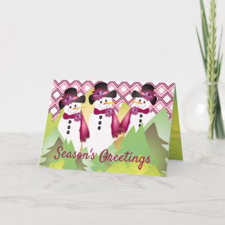Snowman With Burgundy Holiday Card