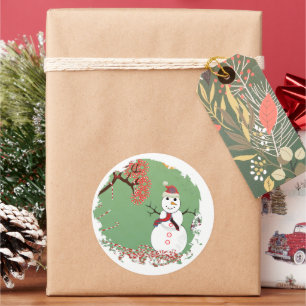 Snowman With CandyCane Tree Classic Round Sticker