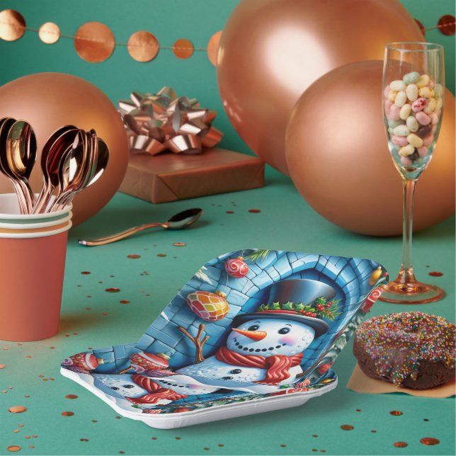 Snowman with Christmas decor -  Paper Plate (Multi)