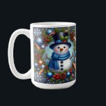 Snowman With Christmas Ornaments and Pinecones Coffee Mug<br><div class="desc">A cheerful snowman wearing a black top hat and blue scarf is surrounded by Christmas decorations,  including ornaments,  pine cones,  and candy canes,  creating a joyful holiday atmosphere.</div>
