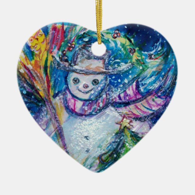 SNOWMAN WITH CHRISTMAS TREE AND TOYS CERAMIC TREE DECORATION (Front)