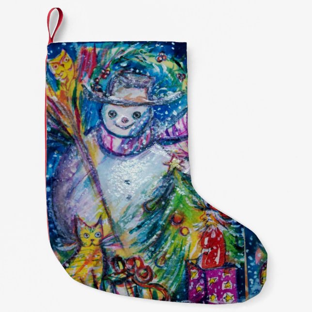 SNOWMAN WITH CHRISTMAS TREE AND TOYS SMALL CHRISTMAS STOCKING (Front)