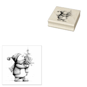 snowman with Christmas tree Rubber Stamp