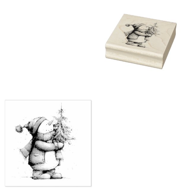 snowman with Christmas tree Rubber Stamp (Stamped)
