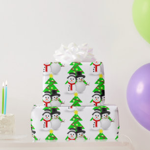 Snowman with Christmas Trees / Holiday Gift Wrapping Paper